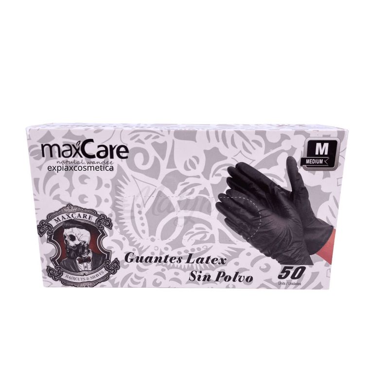 MAXCARE - Guantes Negros de Latex Goma Maxcare 50 Unidades Talla M