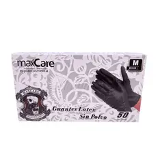 MAXCARE - Guantes Negros de Latex Goma 50 Unidades Talla M