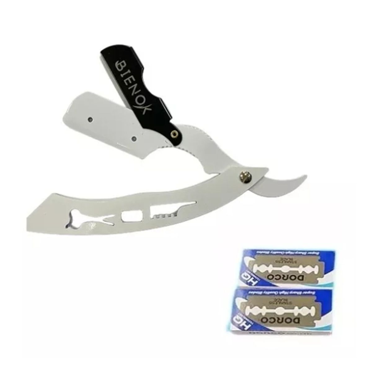 GENERICO - Kit Navaja Blanco Con 20 Repuestos, Barbero, Barberia