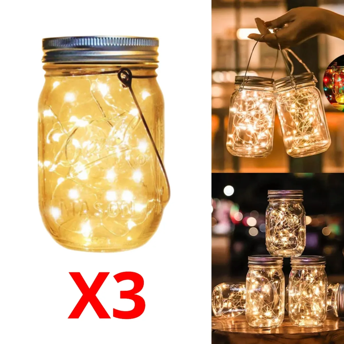 GENERICO - X3 Frasco de Luces hada Solar en luz Cálida iluminación para exterior