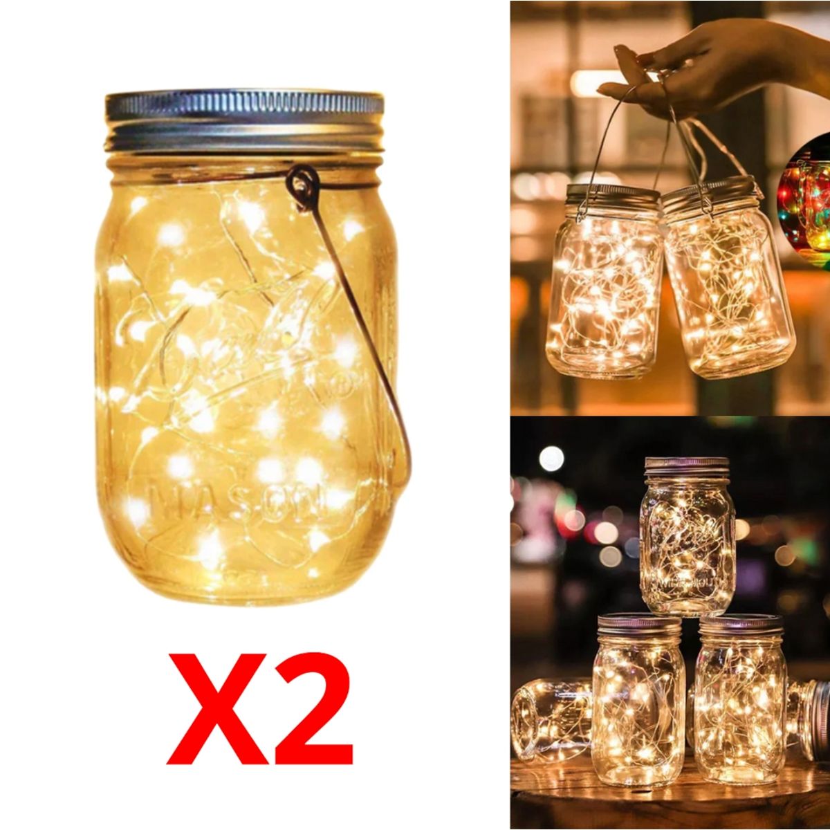 GENERICO - X2 Frasco de Luces hada Solar en luz Cálida iluminación para exterior