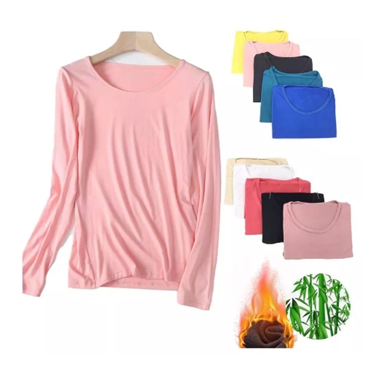 EVERSO - Pack 3Camisetas Bambú Mujer Con Polar Negro con blanco