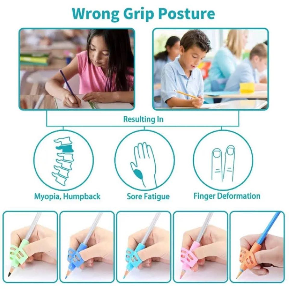 GENERICO - Pack x4 Corrector Escritura Ergonomico Guiador Lapices