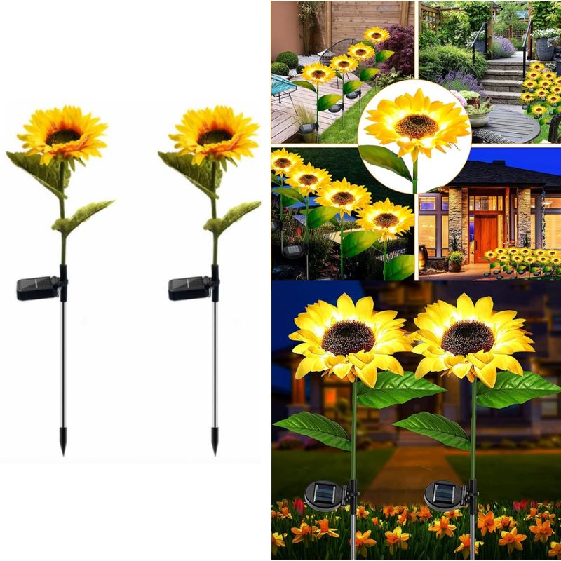GENERICO - Pack de 2 Estacas de Girasol solar en luz Led iluminación exterior
