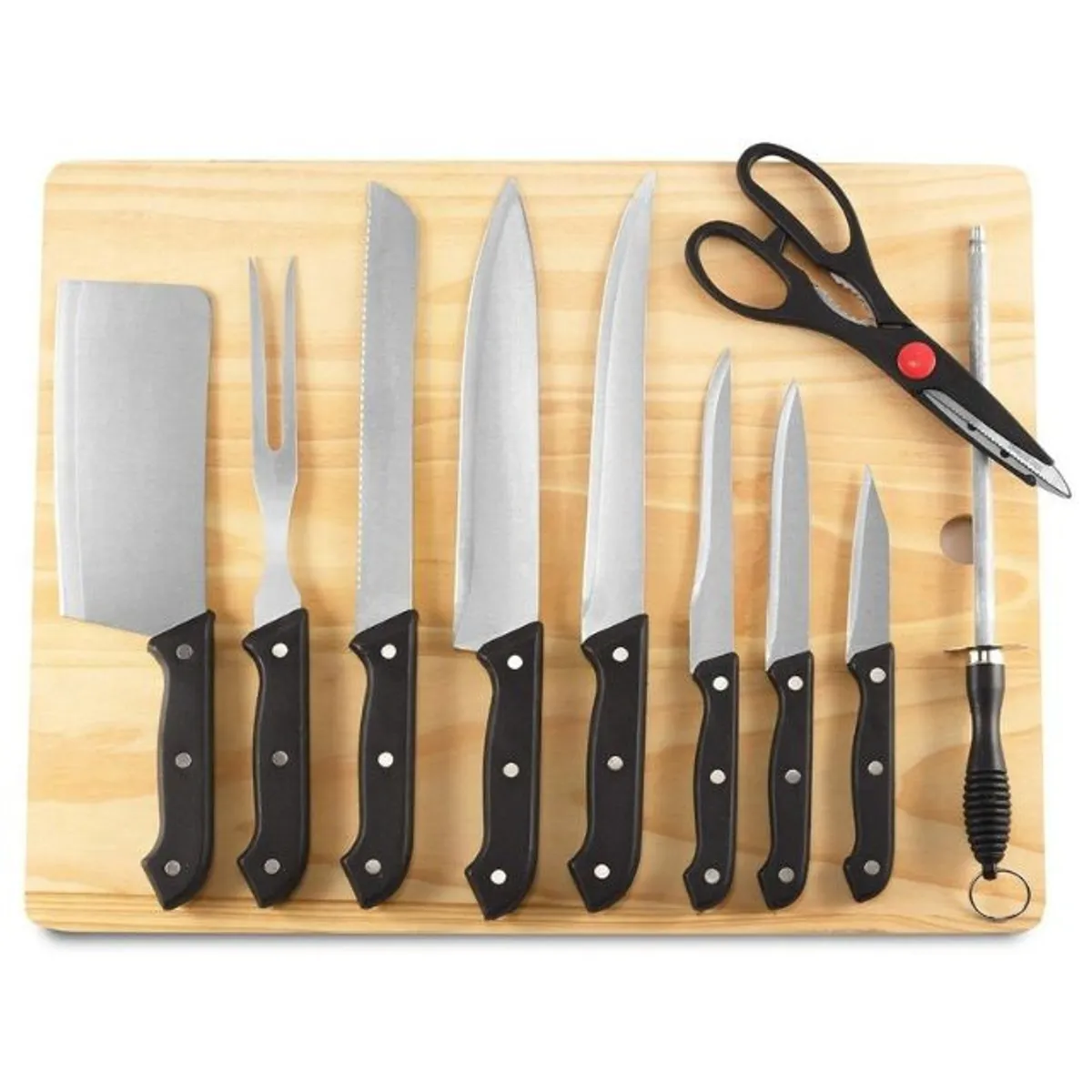 GENERICO - Tabla de Cuchillos Para Asados Pack 11 Piezas