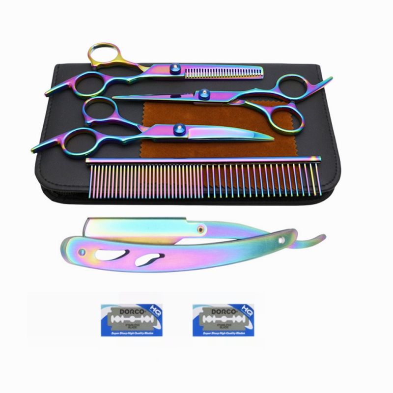 GENERICO - Kit Tijeras Corta Pelo Entresacadora Filo Navaja  Estuche