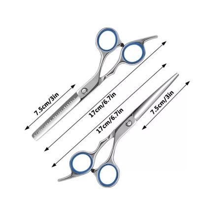 Imagen 2 del producto Set Tijera De Corte Filo Navaja Esculpidora Profesional Azul