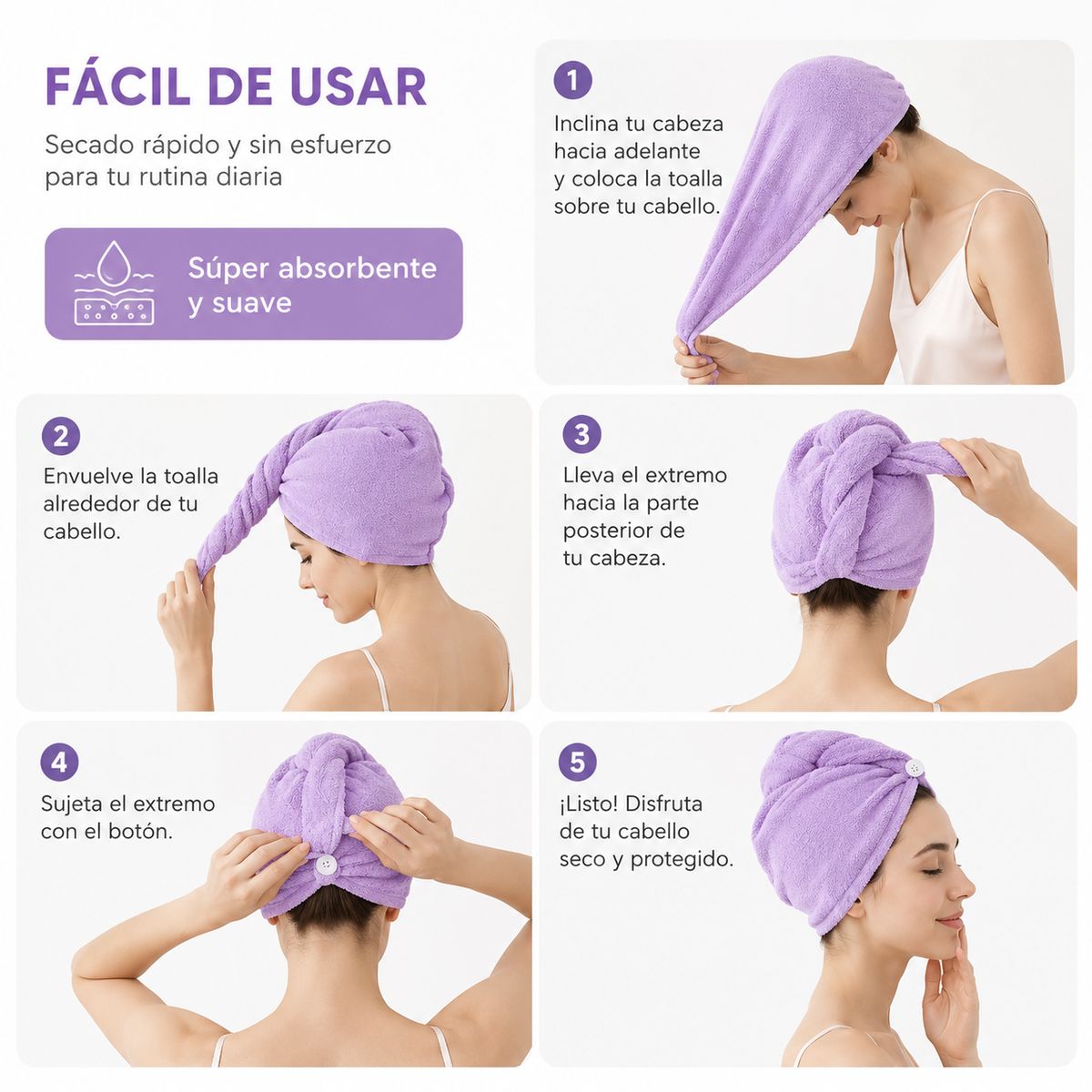 GENERICO - Pack 4 Turbantes Microfibra Secado Cabello