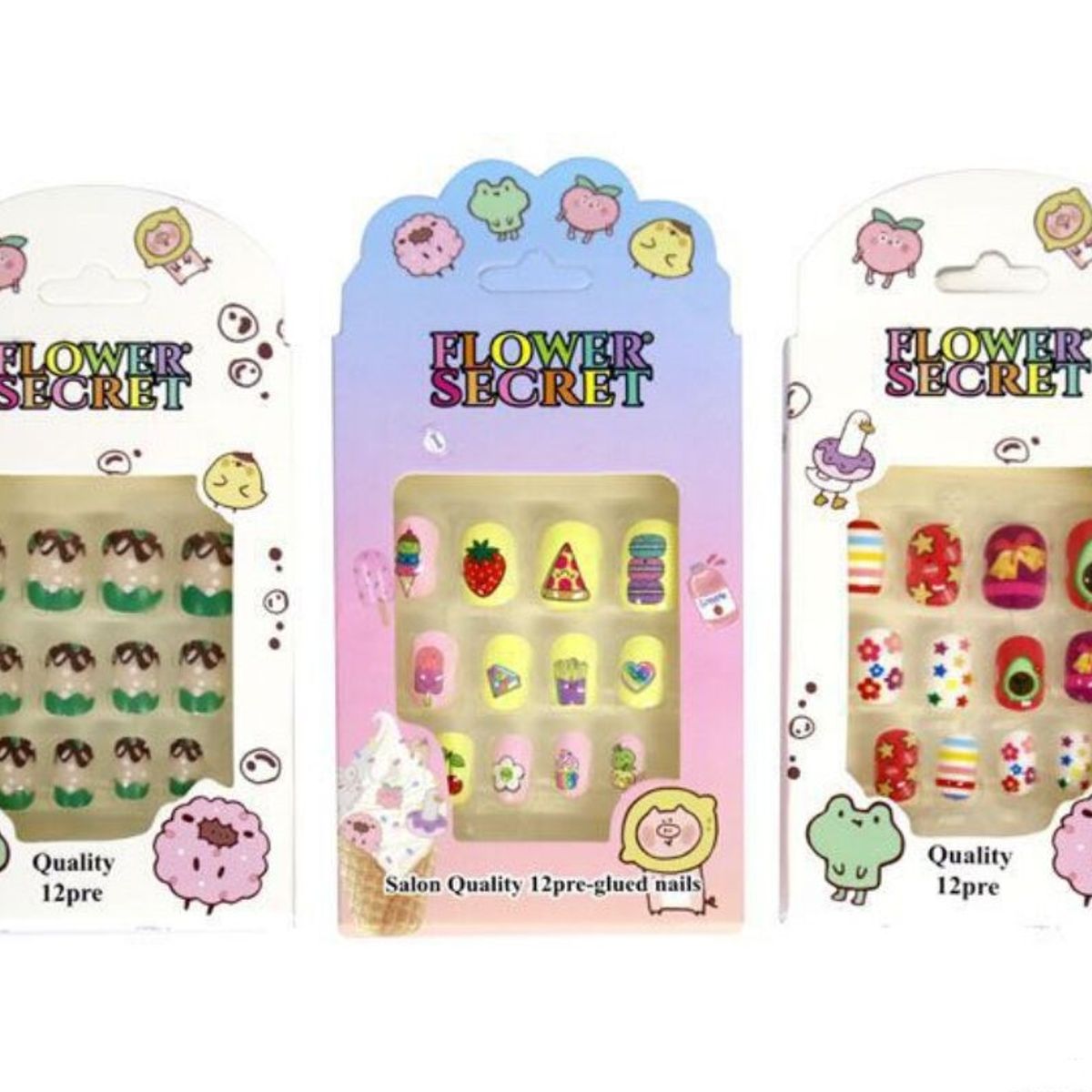 GENERICO - Pack 12 Uñas Postizas Para Niña Con Diseño