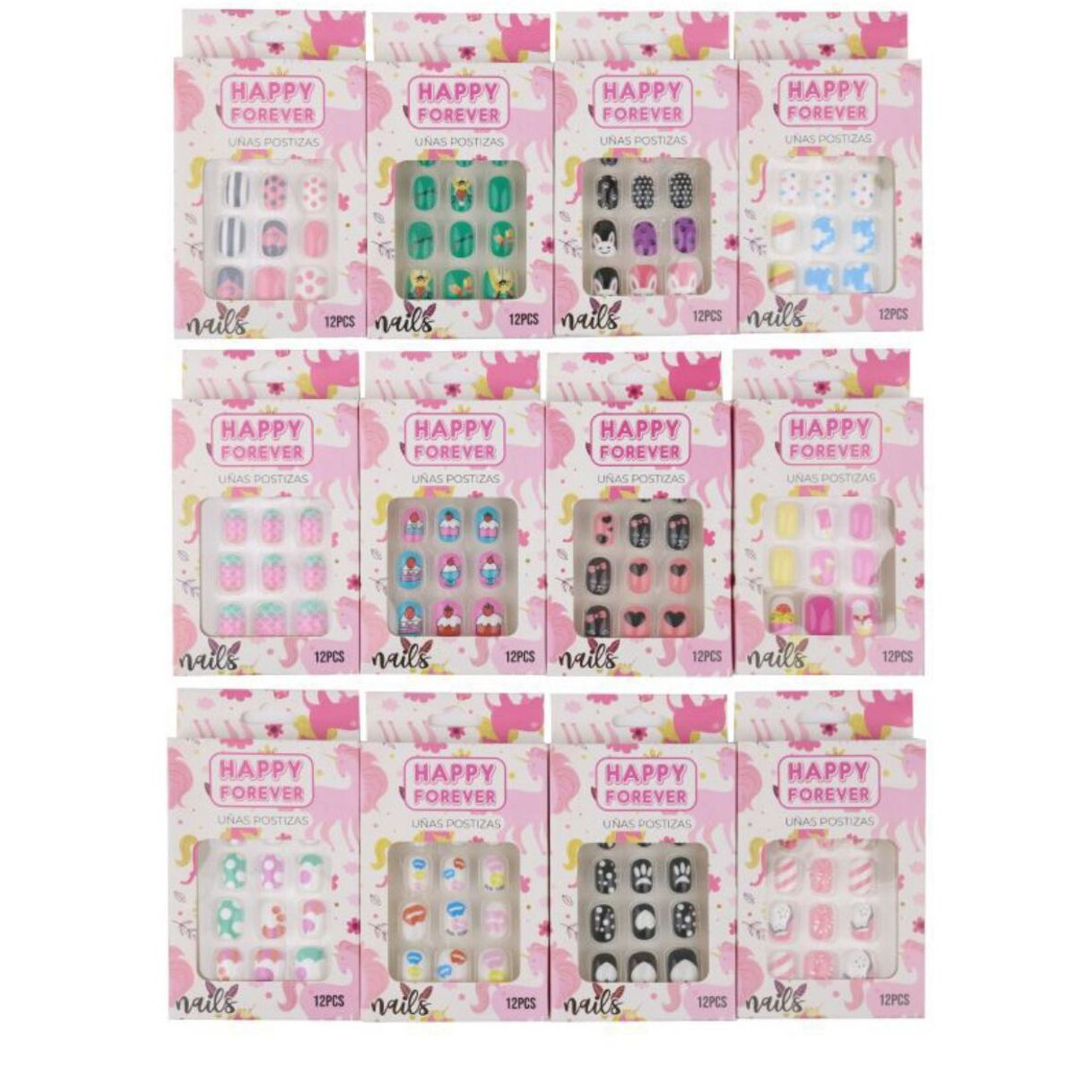GENERICO - Pack 12 Uñas Postizas Para Niña Con Diseño