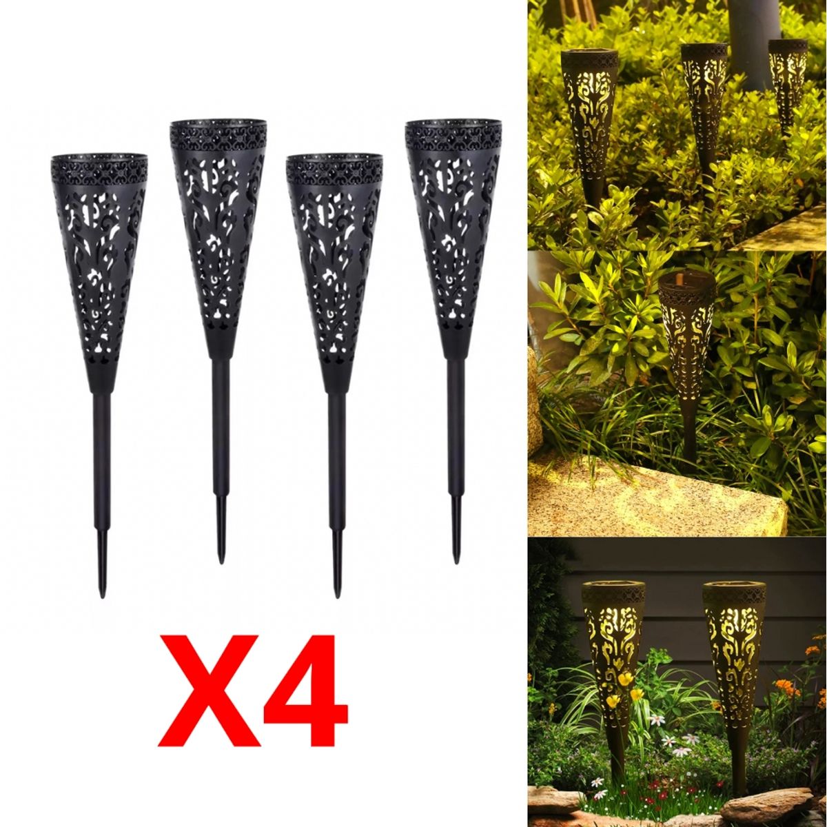 GENERICO - Set de 4 Estacas solares led diseño Proyector iluminación exterior