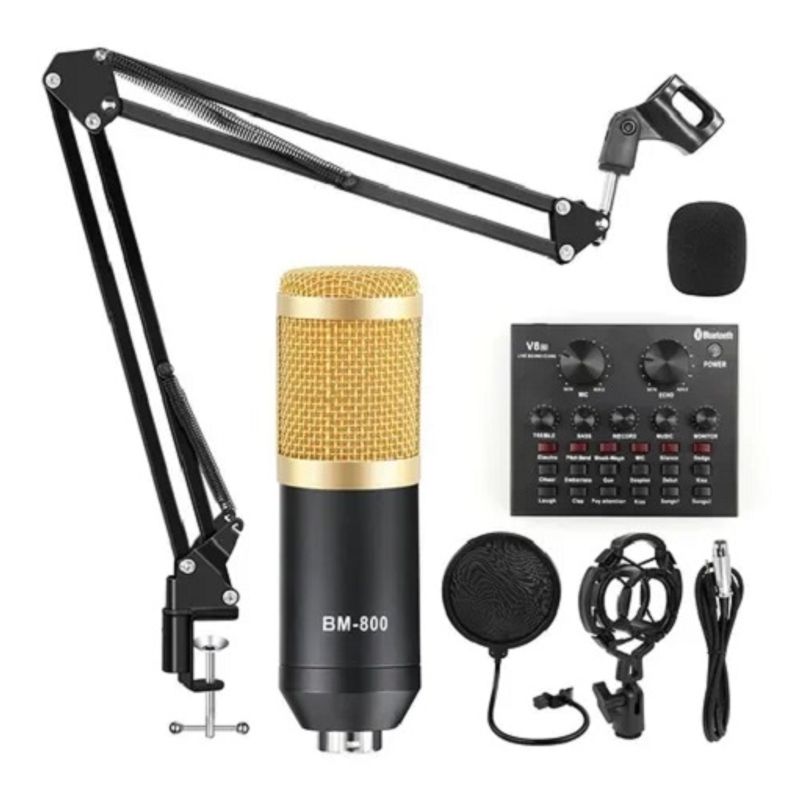 GENERICO - Microfono Condensador Soporte Brazo Tarjeta Sonido V8 240125 NGRODORDO