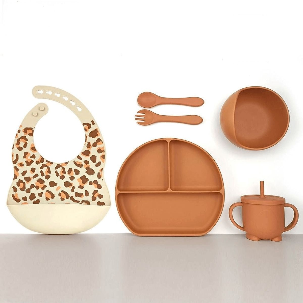GENERICO - Set alimentación complementaria silicona estampado Terracota