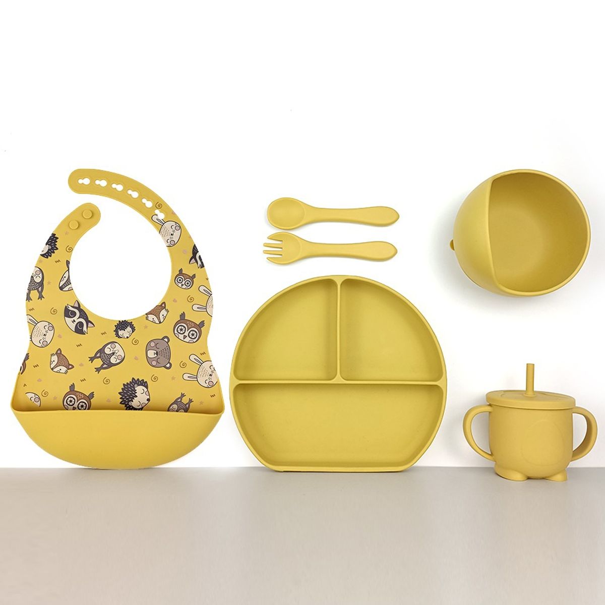 GENERICO - Set alimentación complementaria silicona clásico est Mostaza.