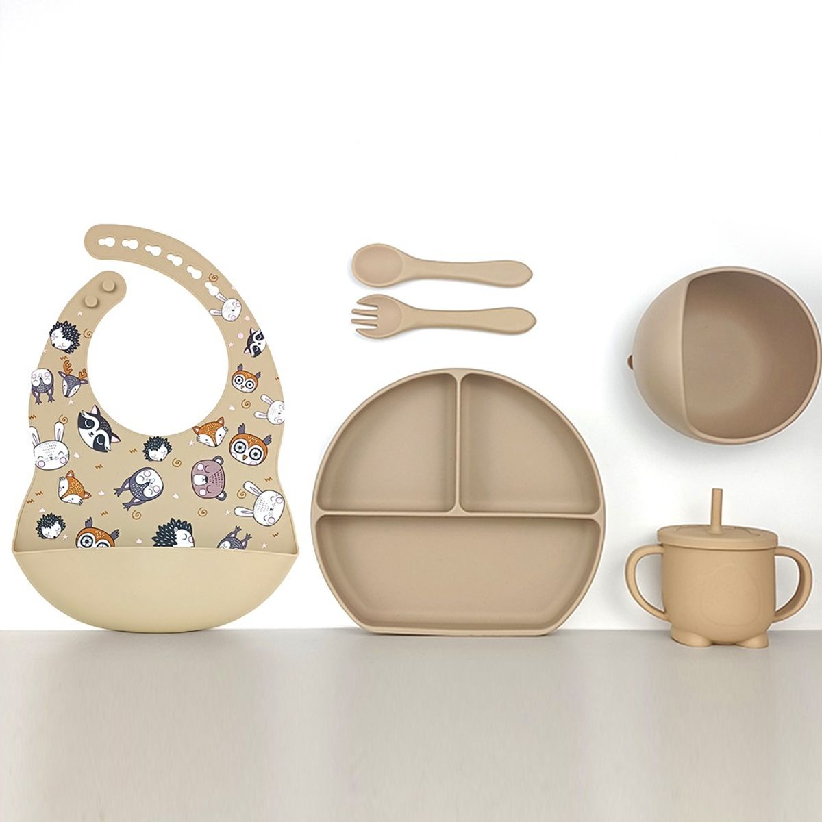 GENERICO - Set alimentación complementaria silicona clásico est Beige