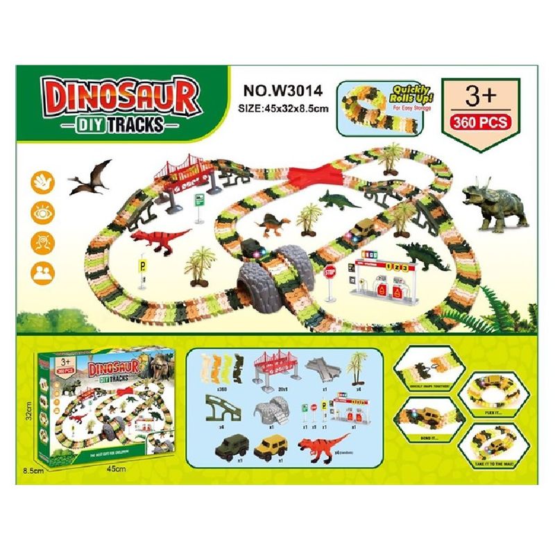 GENERICO - AUTO PISTA DE DINOSAURIOS FLEXIBLE CON 360 PIEZAS