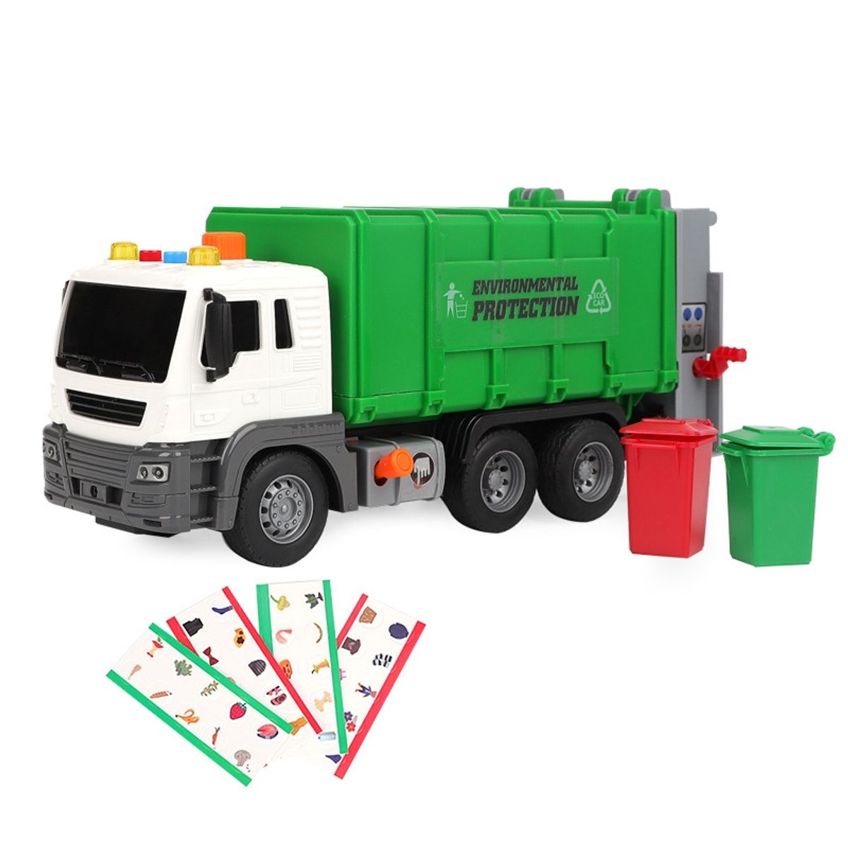 KUANGYE - Camión De Basura Con 4 Botes De Basura Con Luz Y Sonido