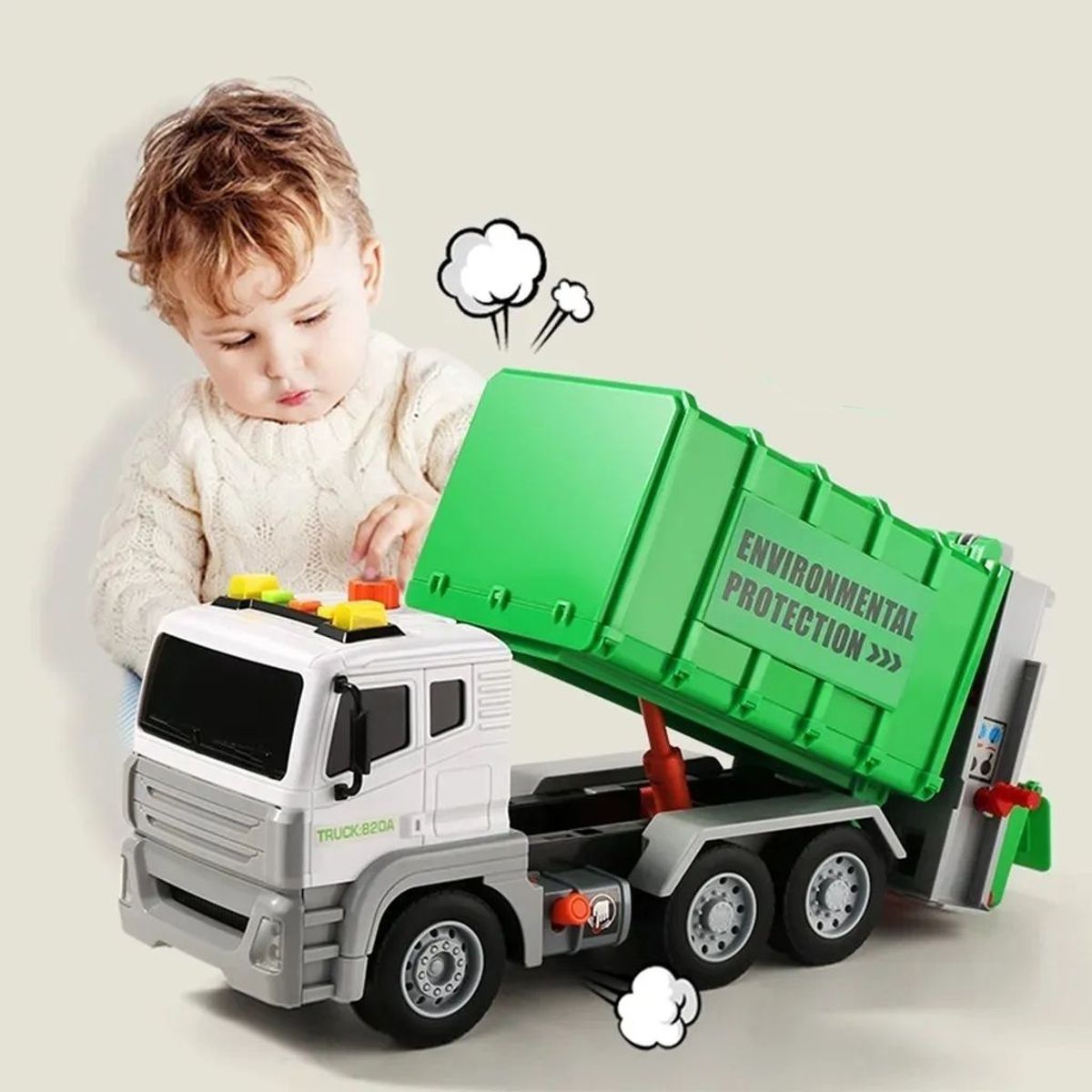 KUANGYE - Camión De Basura Con 4 Botes De Basura Con Luz Y Sonido