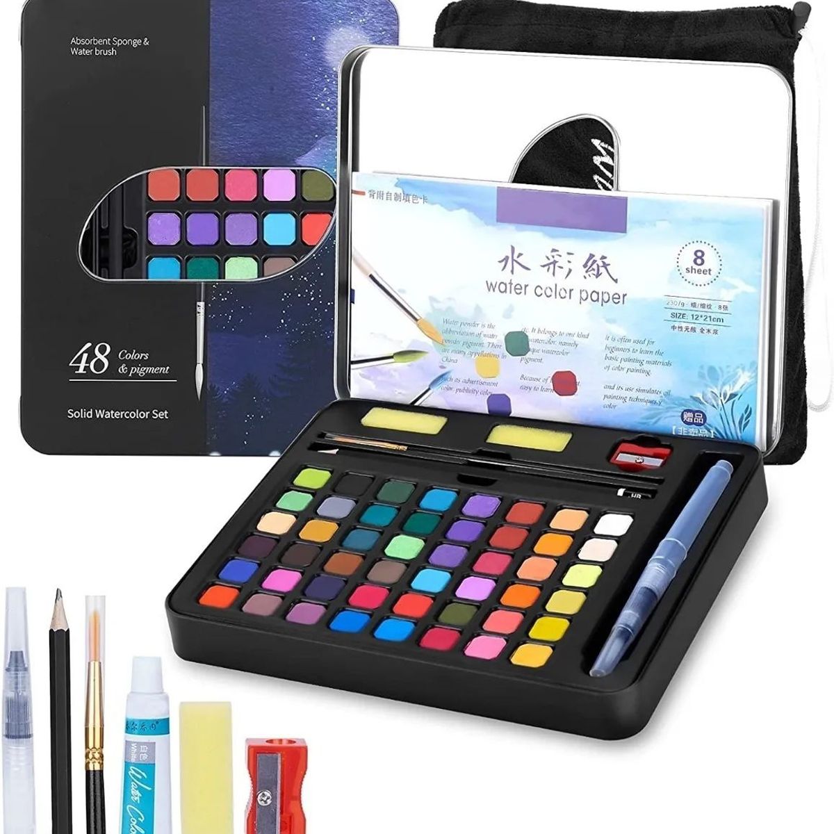 KUANGYE - Acuarelas Profesionales 48 Colores Funda Negra