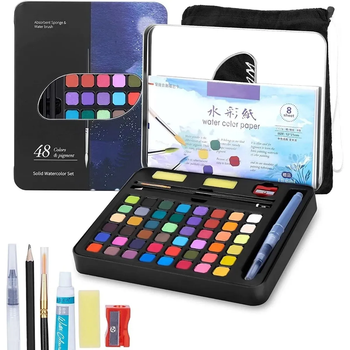 KUANGYE - Acuarelas Profesionales 48 Colores Funda Negra