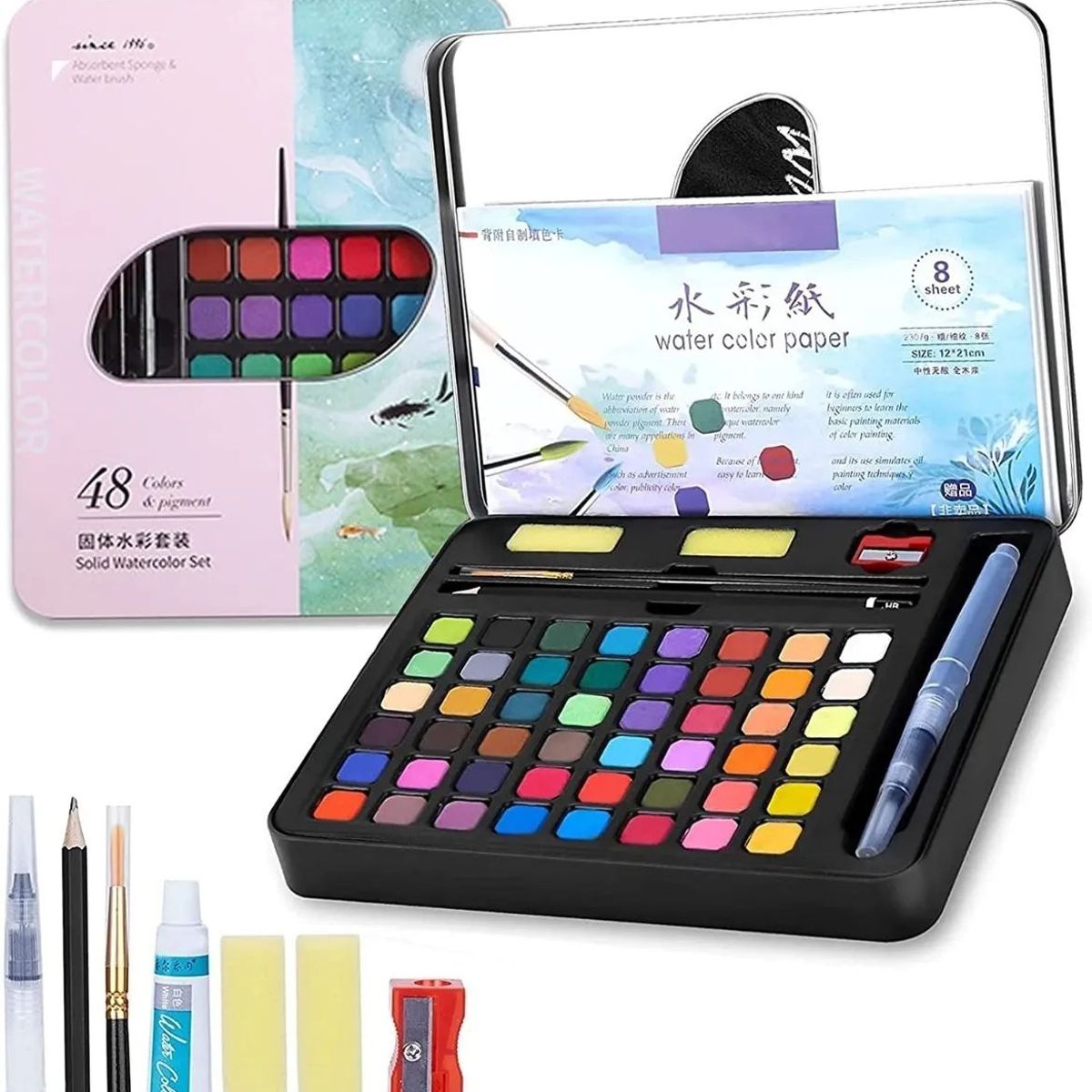 KUANGYE - Acuarelas Profesionales 48 Colores Funda Rosa