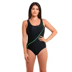 SAMIA - Traje de Baño Deportivo Natación con Estilo Líneas Verde