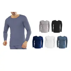 EVERSO - Pack 3 Camisetas Bambu Hombre Cuello Redondo Manga Larga Con Polar