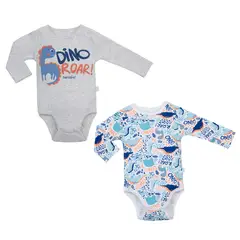 BAMBINO - Set 2 Piezas Bodys Manga Larga Dinosaurio Azul