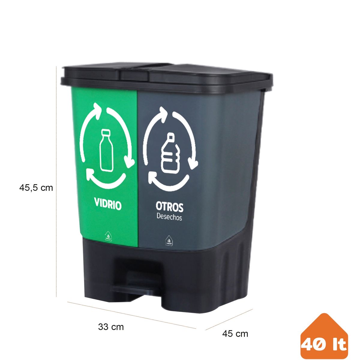 HOMECLAF - Basureros de Reciclaje 40L Vidrio y Otros Desechos