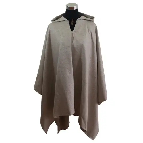 BELLAVISTA OVEJA TOME - Poncho Lana Seda Capucha - Largo - Beige - Café Claro