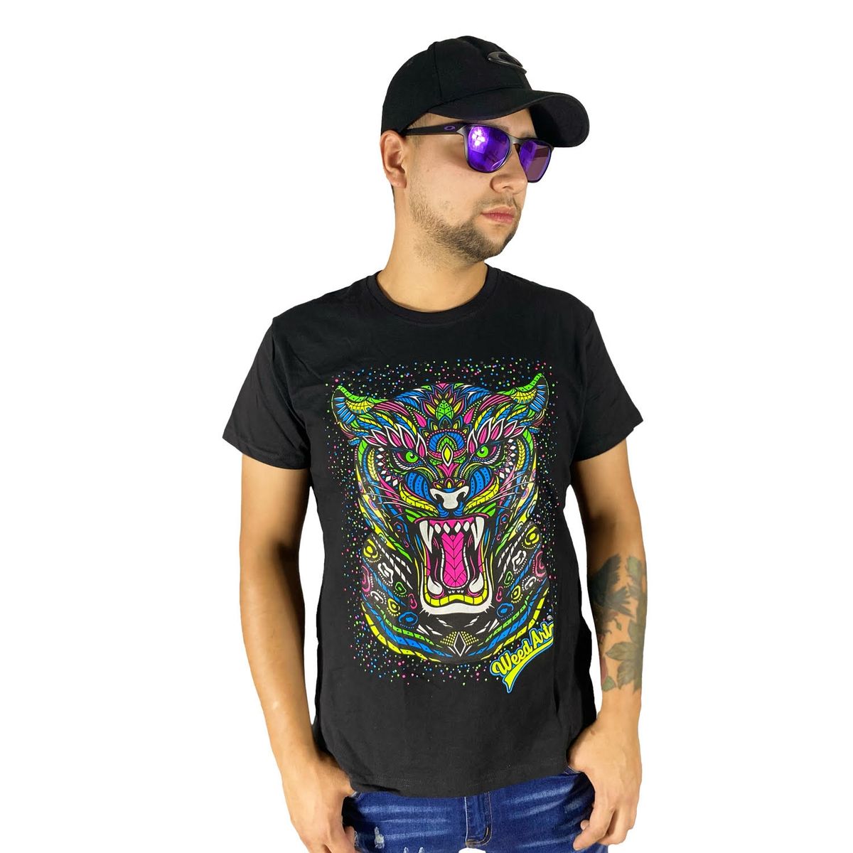 WEEDART - Polera Hombre Estampada Fluor Tiger Manga Corta Weedart