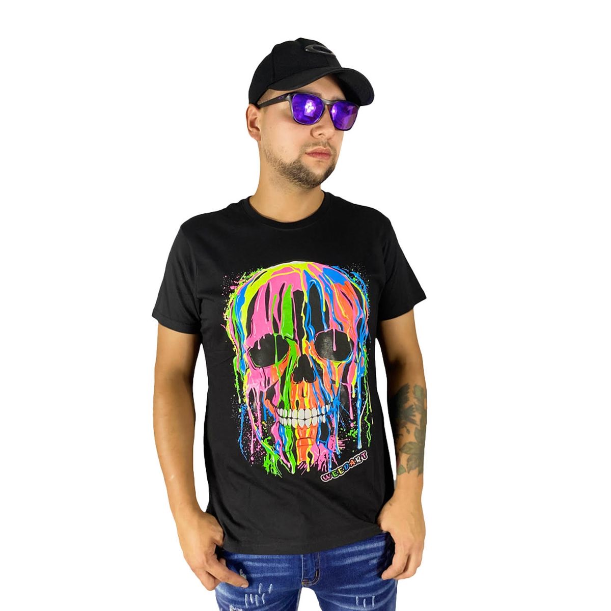 WEEDART - Polera Hombre Estampada Fluor Skull Manga Corta Weedart