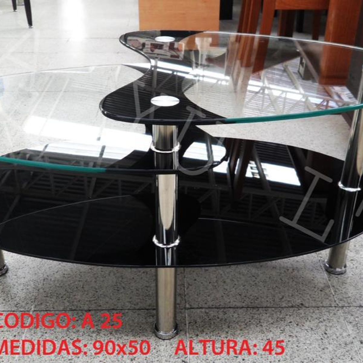 OEM - Mesa de Centro Ovalado de Vidrio Templado Negro