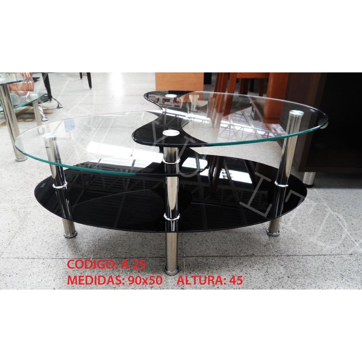 OEM - Mesa de Centro Ovalado de Vidrio Templado Negro