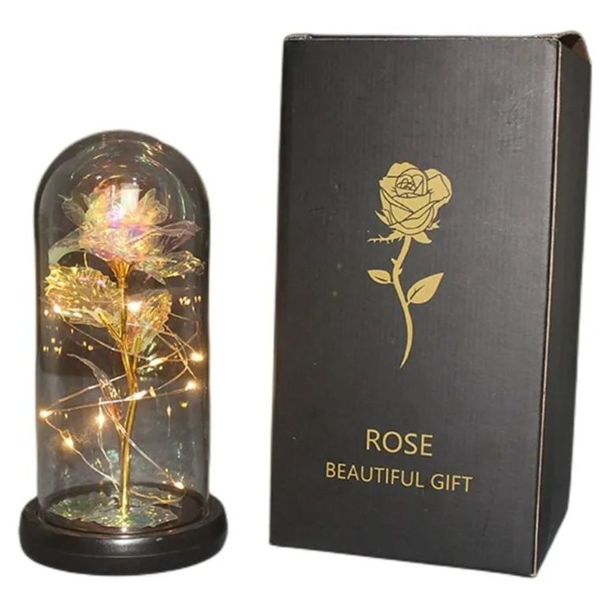 KUANGYE - Rosa Eterna Tornasol Cupula De Vidrio Lampara Led Regalo