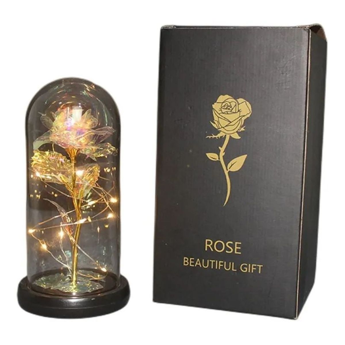 KUANGYE - Rosa Eterna Tornasol Cupula De Vidrio Lampara Led Regalo