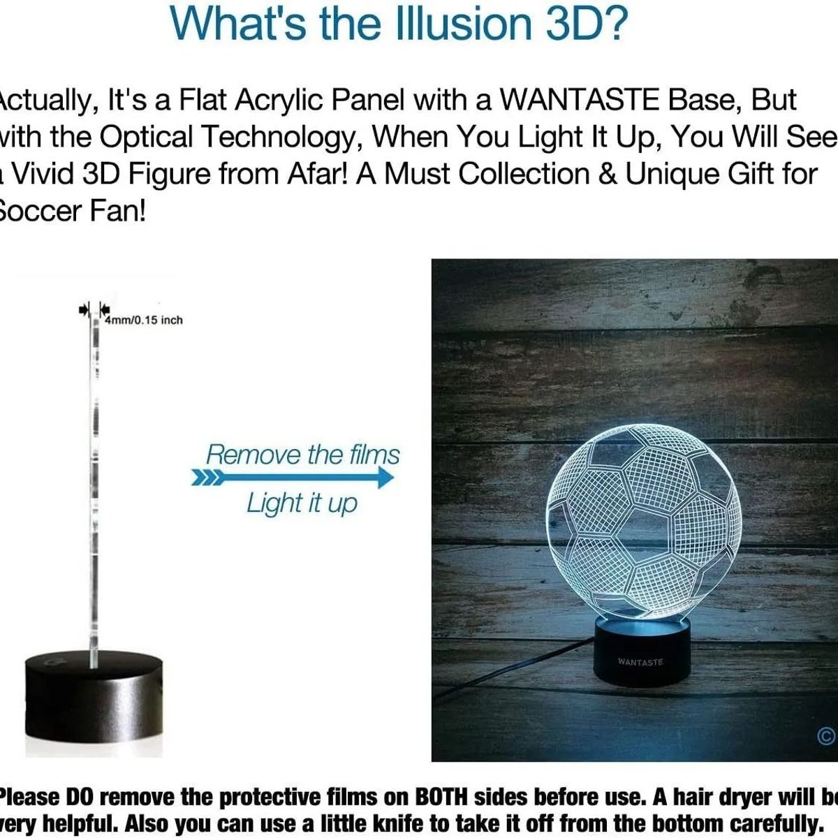 KUANGYE - Lampara Ilusión 3d Balón De Fútbol