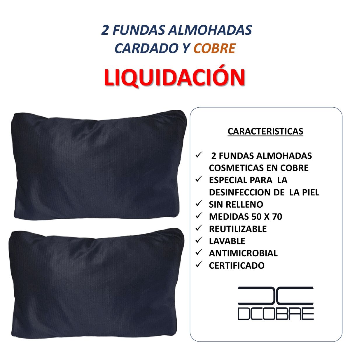 DCOBRE - Pack  2 Fundas almohadas Cobre, negra y cardada.