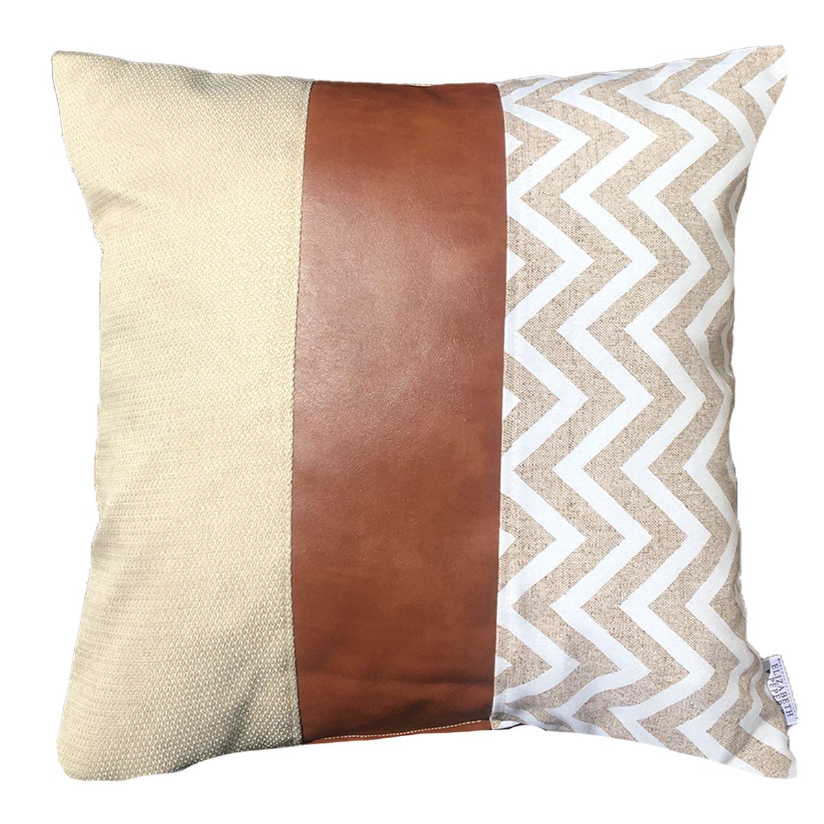 ELIZABETH PEPER - Funda Cojin Decorativo EcoCuero ZigZag Crema y Blanco 45x45.…