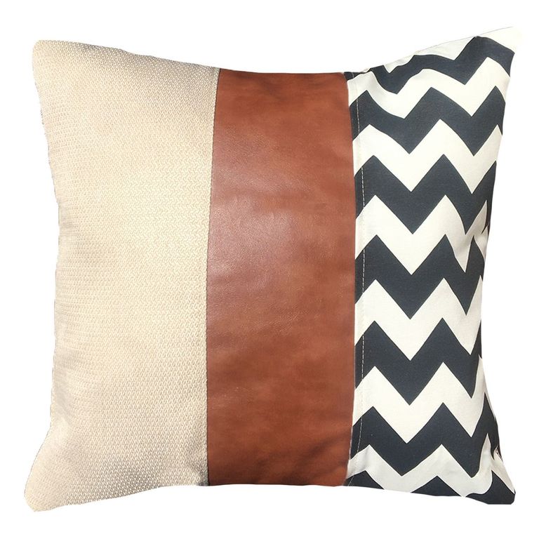 Funda Cojin Decorativo EcoCuero ZigZag Blanco y Negro 60x60.