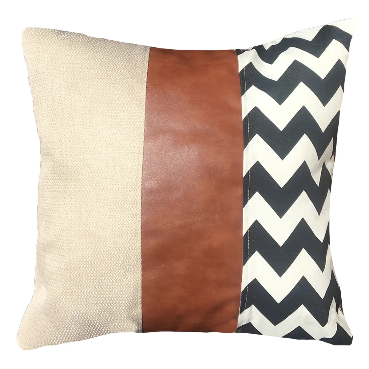 ELIZABETH PEPER - Funda Cojin Decorativo EcoCuero ZigZag Blanco y Negro 60x60.