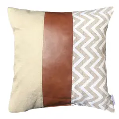 ELIZABETH PEPER - Cojin Decorativo EcoCuero ZigZag Crema y Blanco 50x50 Relleno.