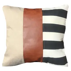 ELIZABETH PEPER - Cojin Decorativo EcoCuero Rayas Blanco y Negro 60x60 Relleno