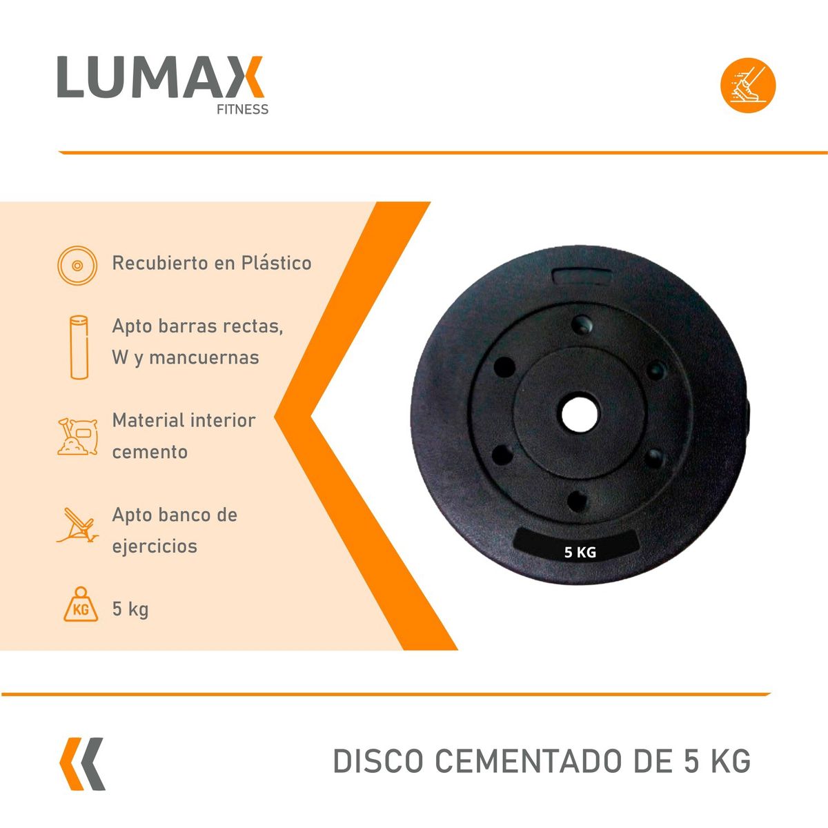 LUMAX - Disco Cementado Para Barra Mancuernas O Banco 5kg