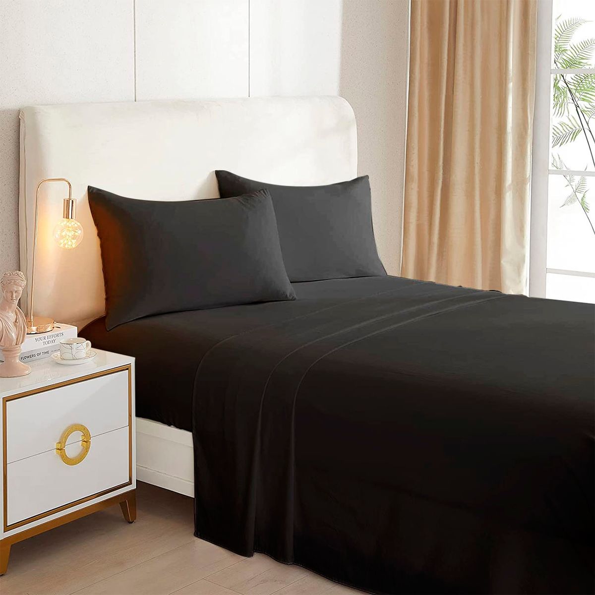 GENERICO - Juego De Sabanas Negro 1.5 Plazas 144 Hilos (3 Piezas)