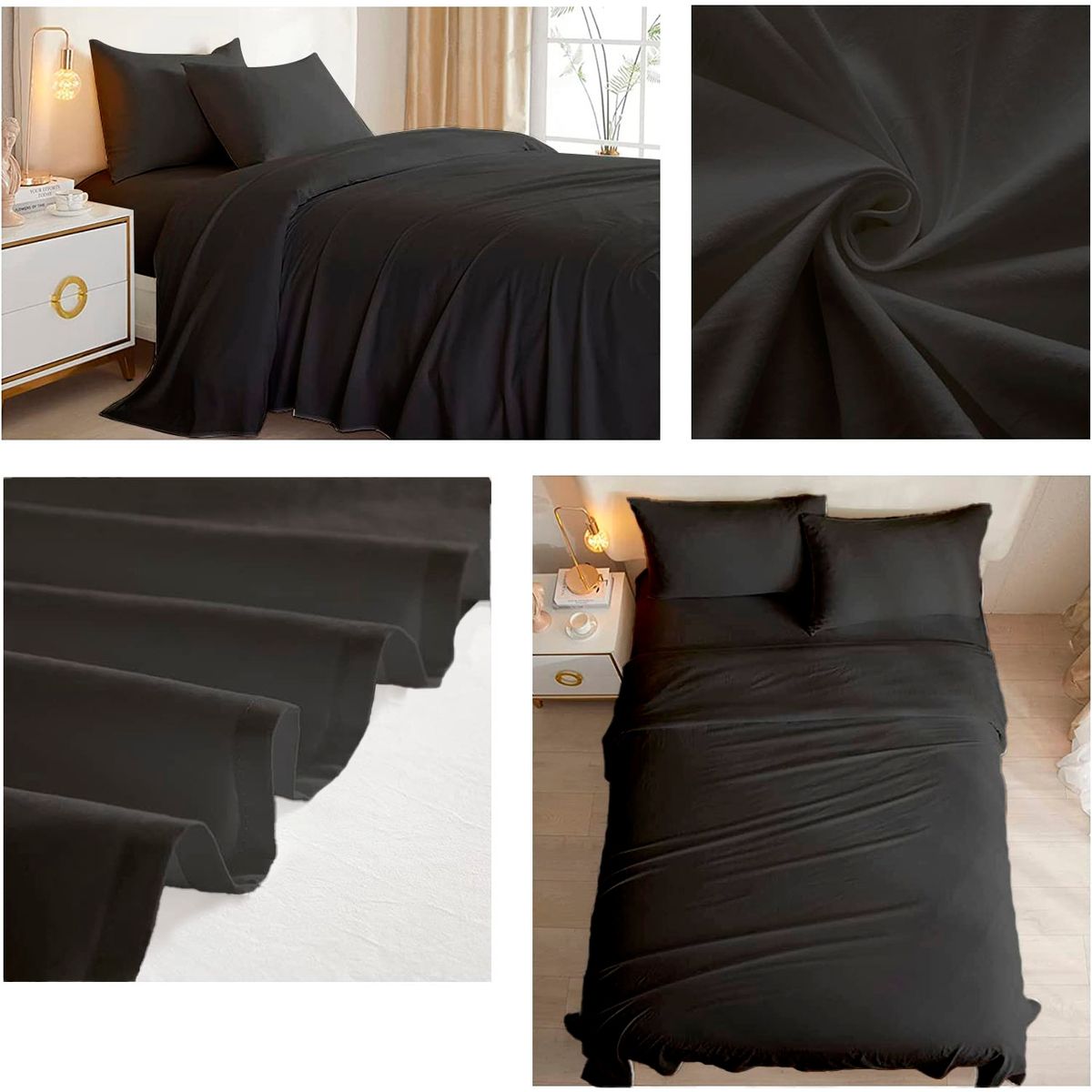 GENERICO - Juego De Sabanas Negro 1.5 Plazas 144 Hilos (3 Piezas)