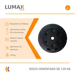 LUMAX - Disco Cementado Para Barra Mancuernas O Banco 125kg
