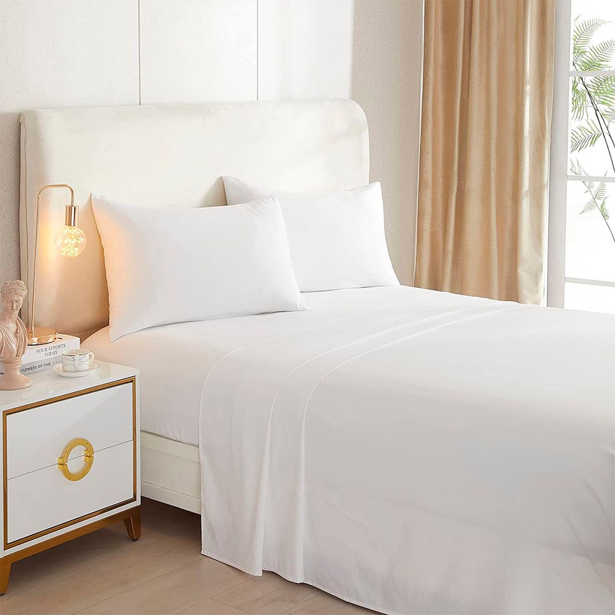 GENERICO - Juego De Sabanas Blancas 1.5 Plazas 144 Hilos (3 Piezas)