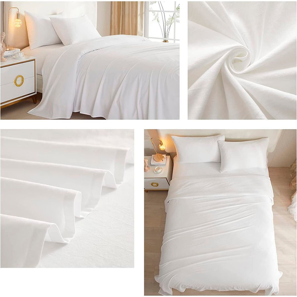 GENERICO - Juego De Sabanas Blancas 1.5 Plazas 144 Hilos (3 Piezas)