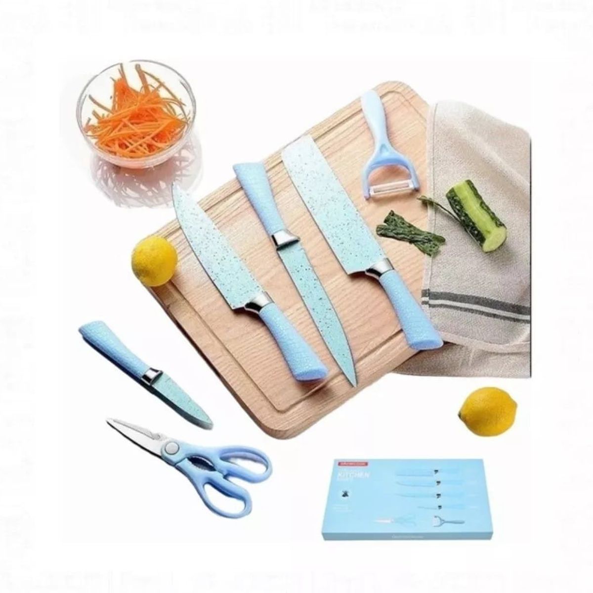 GENERICO - Set De Cuchillas De Cocina 6 Pcs Azules Premium